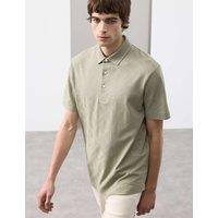 Autograph Pure Cotton Textured Polo Shirt Light Olive