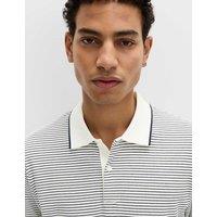 M&S Pure Cotton Striped Polo Shirt Navy