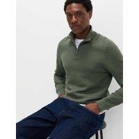 M&S Cotton Rich Textured Half Zip Jumper Moss Green