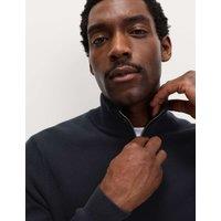 M&S Cotton Rich Textured Half Zip Jumper Navy
