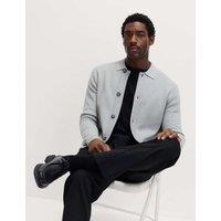 M&S Cotton Blend Knitted Jacket Silver Grey