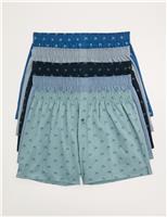 5 Pack Pure Cotton Palm Print Woven Boxers