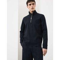 Autograph Pure Cotton Drop Needle Striped Half Zip Jacket Dark Navy