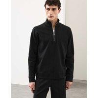Autograph Pure Cotton Textured Striped Half Zip Jacket Black