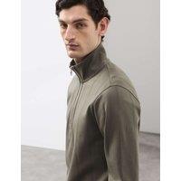 Autograph Pure Cotton Textured Striped Half Zip Jacket Dark Olive