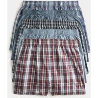 M&S 5 Pack Pure Cotton Checked Woven Boxers Blue Mix