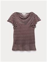 Polka Dot Cowl Neck Frill Sleeve Top