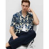 M&S Pure Cotton Floral Short Sleeve Shirt Navy Mix