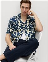 M&S Pure Cotton Floral Short Sleeve Shirt Navy Mix