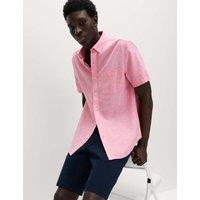 M&S Regular Fit Linen Rich Short Sleeve Shirt Pink Fizz