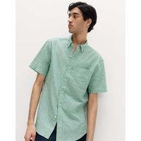 M&S Regular Fit Linen Rich Short Sleeve Shirt Green