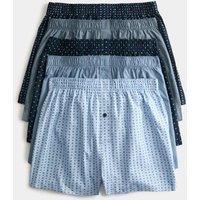 M&S 5 Pack Pure Cotton Geometric Woven Boxers Blue Mix