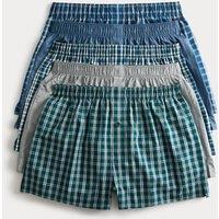 M&S 5 Pack Pure Cotton Checked Woven Boxers Green Mix