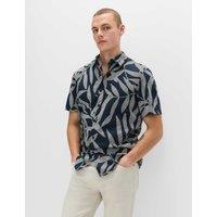 M&S Pure Cotton Floral Short Sleeve Shirt Dark Navy