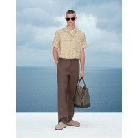 M&S Regular Fit Cotton Rich Geometric Short Sleeve Shirt Olive Mix
