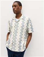 M&S Relaxed Fit Cotton Blend Short Sleeve Shirt Blue Mix