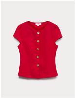Round Neck Fitted Button Detail Top