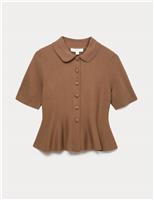 Peplum Collared Button Through Knitted Top