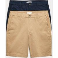M&S 2 Pack Regular Fit Stretch Chino Shorts Sand Mix