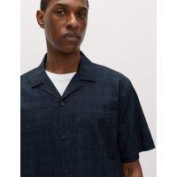 M&S Regular Fit Pure Cotton Short Sleeve Shirt Dark Navy