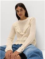 Cotton Blend Textured Frill Detail Jumper