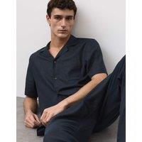 Autograph Linen Blend Revere Pyjama Top Dark Navy