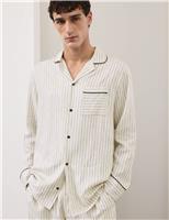 Autograph Linen Rich Striped Pyjama Top Ecru Mix