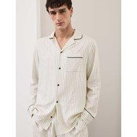 Autograph Linen Rich Striped Pyjama Top Ecru Mix