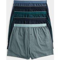 M&S 5 Pack Cotton Stretch Geometric Boxers Teal Mix
