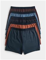 M&S 5 Pack Cotton Stretch Striped Boxers Navy Mix