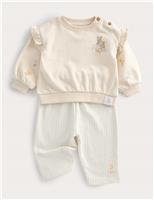 M&S 2 Piece Cotton Rich Peter Rabbit Sweat Outfit (0-3 Yrs) Cream Mix