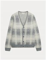 Checked Hazy Knit V-Neck Cardigan with Wool
