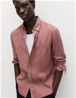 M&S Slim Fit Garment Dye Pure Linen Shirt Pink