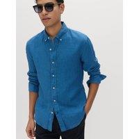 M&S Slim Fit Garment Dye Pure Linen Shirt Cobalt