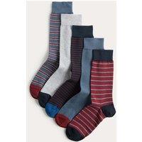 M&S 5 Pack Cool & Fresh Stripe Cotton Rich Socks Blue Mix