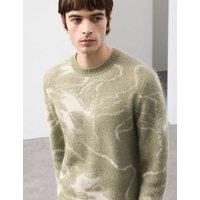 Autograph Merino Mohair Blend Pattern Crew Neck Jumper Light Olive