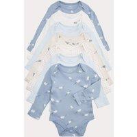 M&S 7 Pack Pure Cotton Bodysuits (0-3 Yrs) Blue Mix