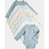 M&S 7 Pack Pure Cotton Bodysuits (0-3 Yrs) Blue Mix