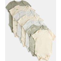 M&S 7 Pack Pure Cotton Frog Print Bodysuits (0-3 Yrs) Grey Mix