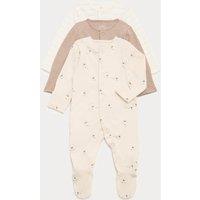 M&S 3 Pack Pure Cotton Sleepsuits (5lbs- 3 Yrs) Wheat