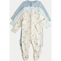 M&S 3 Pack Pure Cotton Plane Sleepsuits (5lbs-3 Yrs) Blue Mix