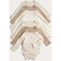 M&S 7 Pack Pure Cotton Bodysuits (5lbs-3 Yrs) Wheat