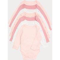 M&S 7 Pack Pure Cotton Bow Bodysuit (0-3 Yrs) Apricot Mix