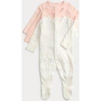 M&S 3 Pack Pure Cotton Printed Sleepsuits (0-3 Yrs) Apricot Mix