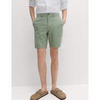 M&S Linen Blend Chino Shorts Dark Sage