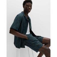 M&S Linen Blend Chino Shorts Navy Stripe