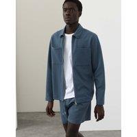 Autograph Cotton Blend Zip Up Textured Jacket Navy Mix