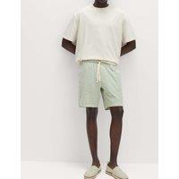 M&S Cotton Linen Blend Stretch Shorts Green Mix