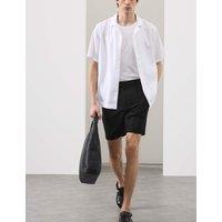 Autograph Cotton Linen Blend Pleat Front Shorts Black
