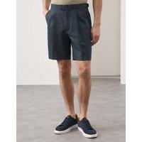 Autograph Cotton Linen Blend Pleat Front Shorts Dark Petrol